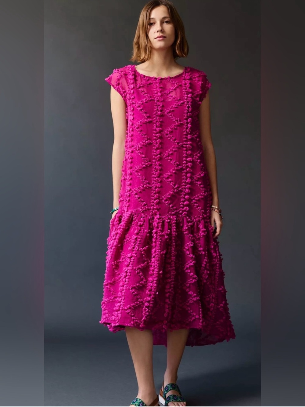 Bright Fuchsia Textured Midi Dress - Anthropologie